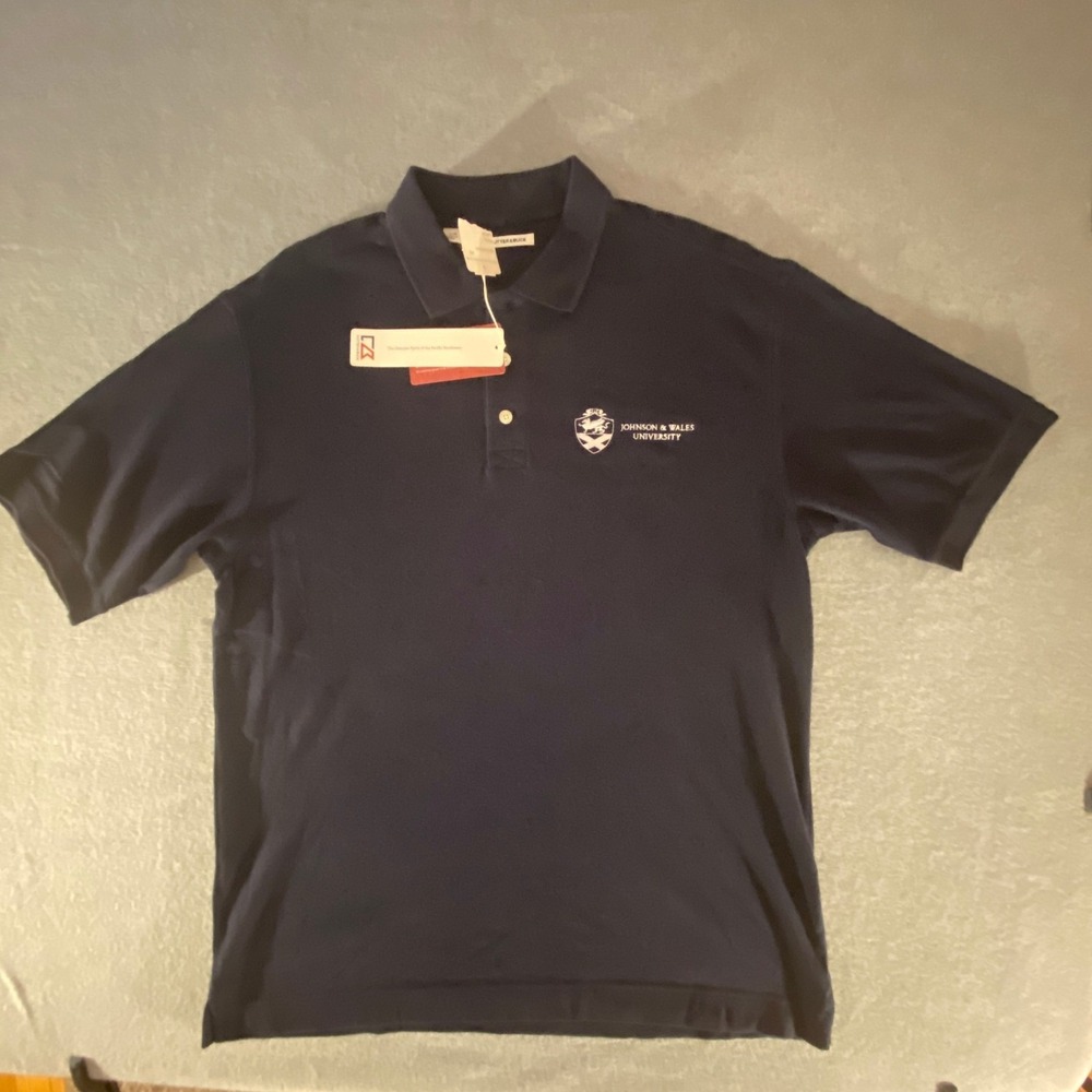 Johnson & Wales University Golf Mens Polo shirt large Cutter Buck Blue Solid NWT